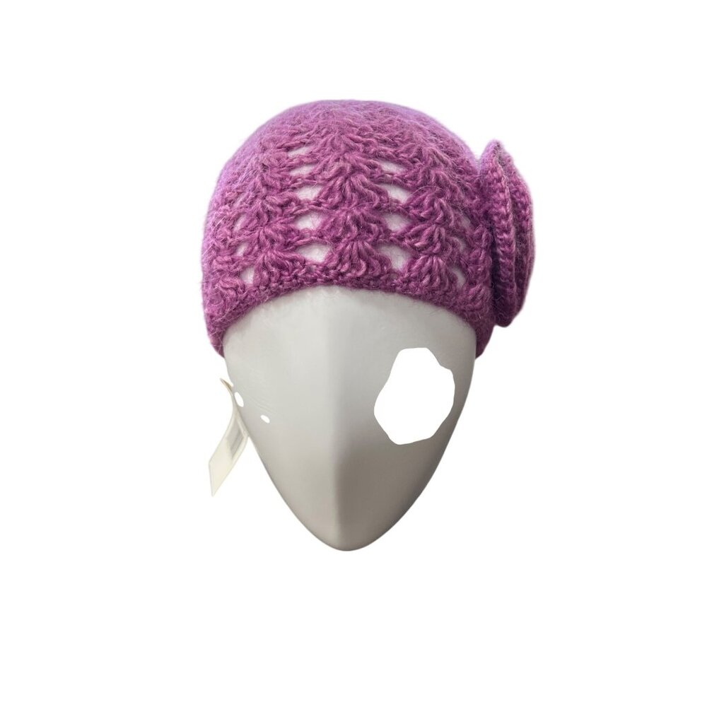 Echo Design Beanie Hat Wool Alpaca Purple Crochet Knit Rose Accent Womens NEW - Picture 3 of 9